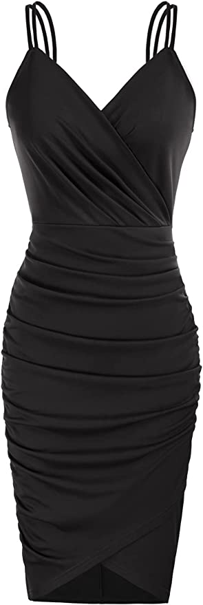 Black strappy slinky wrap bodycon dress 2025