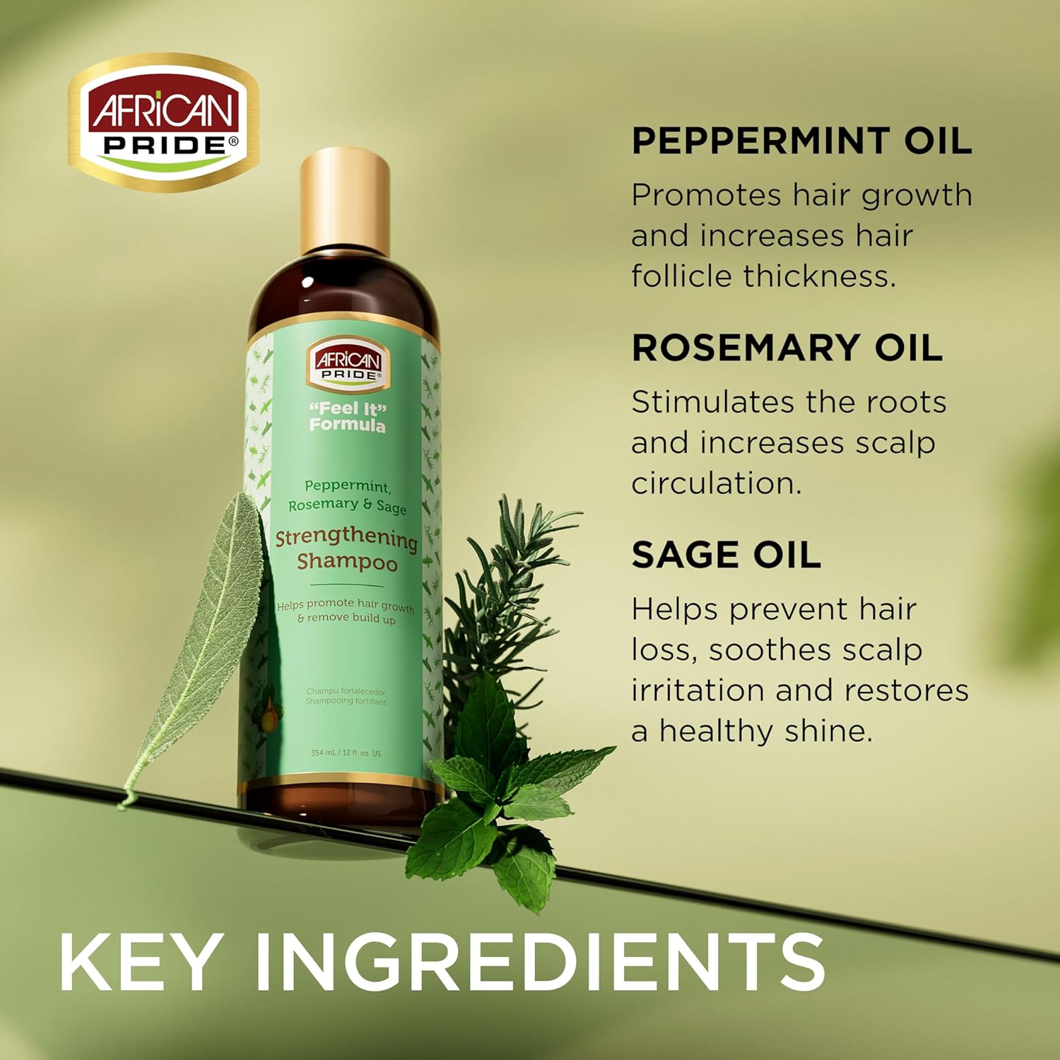 AFRICAN PRIDE Peppermint, Rosemary & Sage Strengthening Shampoo (12oz) African Pride