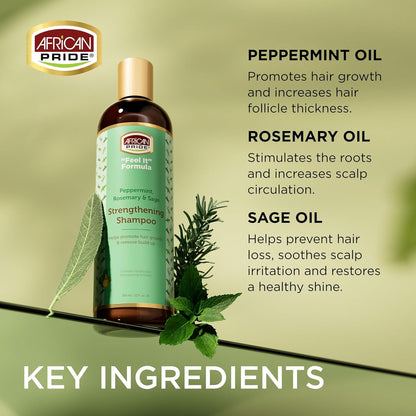 AFRICAN PRIDE Peppermint, Rosemary & Sage Strengthening Shampoo (12oz) African Pride