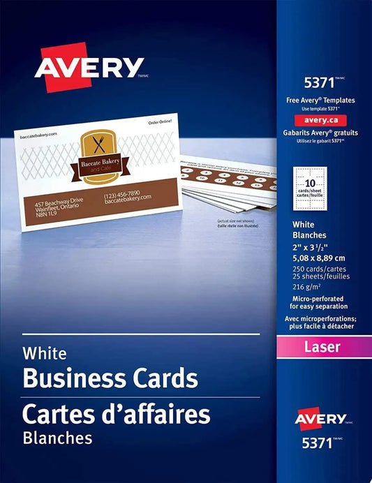 Avery Perforated Laser Business Cards, 3-1/2" x 2", White, 250 Pack, (05371) Avery