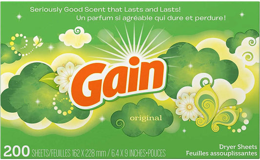Gain Fabric Softener Dryer Sheets, Original Scent, 200 Count MK Smith's Shop