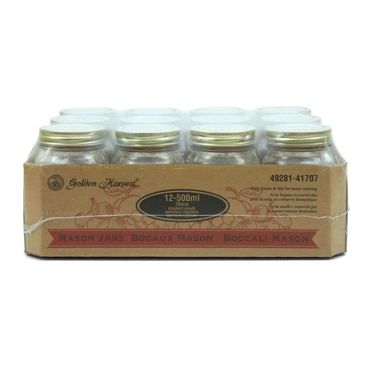 Golden Harvest Mason Jars, 500-mL, 12-pk