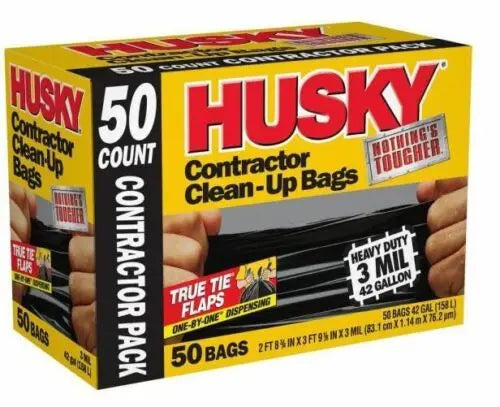 Husky 42 Gallon Contractor Clean-Up 3-Mil Trash Bags (50-Count) HUSKY