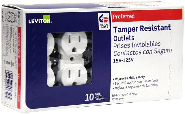 Leviton Tamper Resistant Duplex Receptacle - White (Pack of 10), Model T5320-WMP MK Smith's Shop