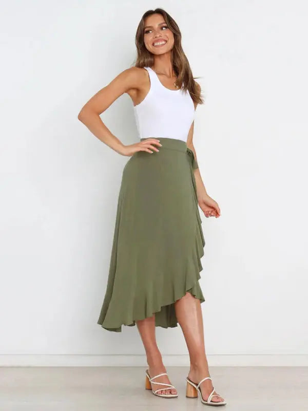 One Piece Tie Long Skirt Irregular Cover Hip Solid Color Skirt MK Smith's Shop