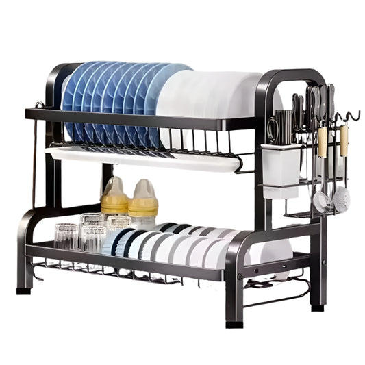 Dish Drying Rack 2-Tier Rust-Proof with Utensil Holder