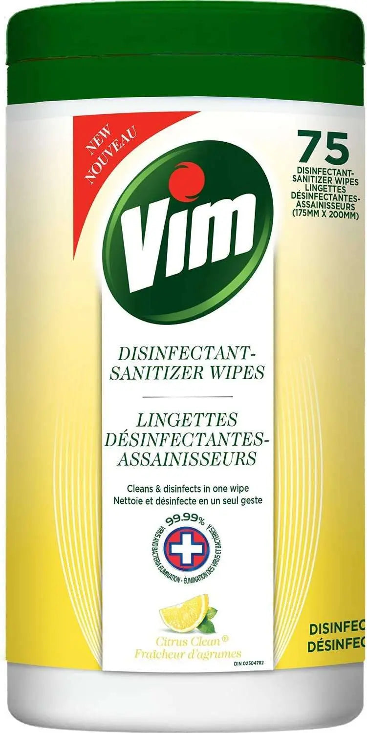 Vim Multi-Purpose Disinfectant-Sanitizer Wipes - 99.99% Virus and Bacteria Elimination - Fresh Citrus Scent - 75 Count - Cleans and Disinfects In One Wipes MK Smith's Shop