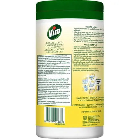 Vim Multi-Purpose Disinfectant-Sanitizer Wipes - 99.99% Virus and Bacteria Elimination - Fresh Citrus Scent - 75 Count - Cleans and Disinfects In One Wipes MK Smith's Shop