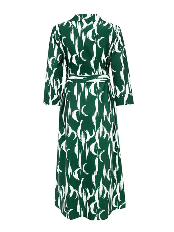 Women's Printed Cropped Sleeves Casual Mid-Length Shirt Dress MK Smith's Shop
